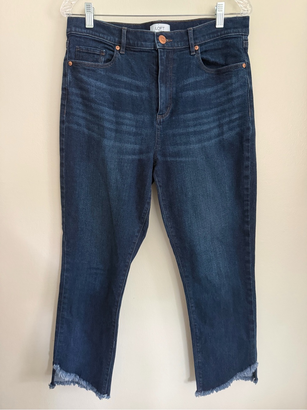 LOFT Outlet Cropped High Rise Straight Raw Frayed Hem Jeans - Women's Size 12